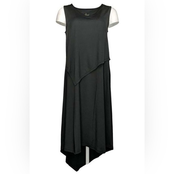 Cuddl Duds Silky Tank Dress Size S Asymmetrical Overlay Black Casual Stretch - Picture 1 of 15
